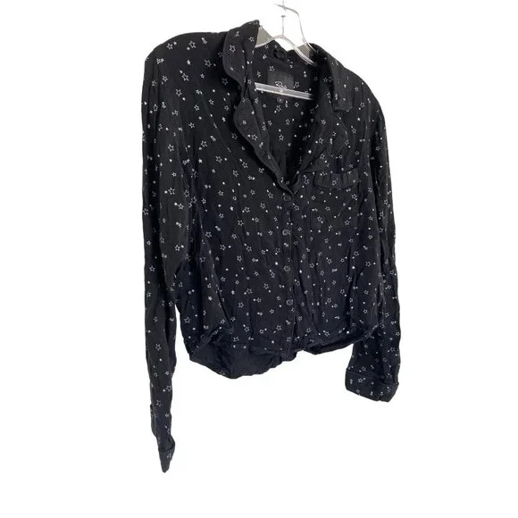 Rails Scribble Star Black PJ Top With Button-Up Closure & Piping Trim